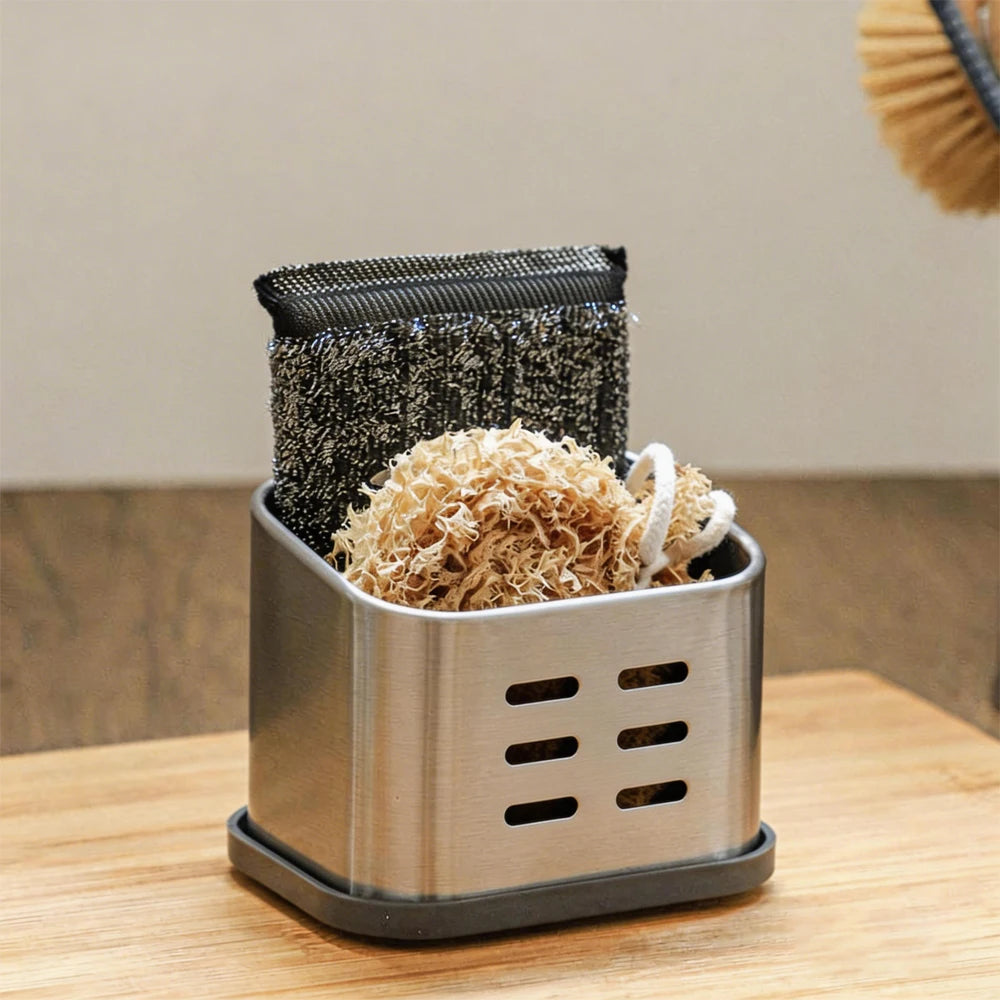 Suporte de drenagem de esponja de cozinha-organizador de armazenamento de bancada, rack de esponja sem broca para cozinha doméstica