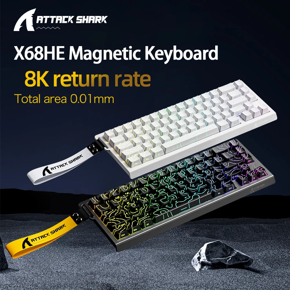 ATTACK SHARK X68HE X68Pro  Teclado Mecânico Magnético para Jogos Profissionais 0,01mm Gatilho Rápido 8000Hz SOCD/Rs 0,125ms Taxa de 128K