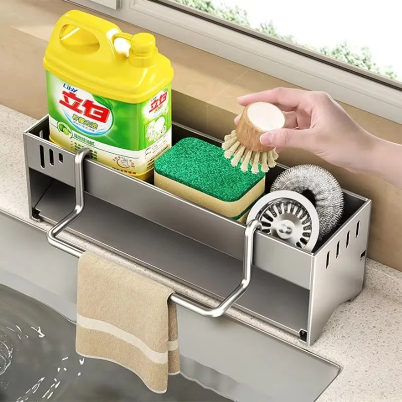 Cozinha de aço inoxidável esponja rack pia do agregado familiar pano dreno prateleira multi-funcional esfregão bola de aço rack de armazenamento