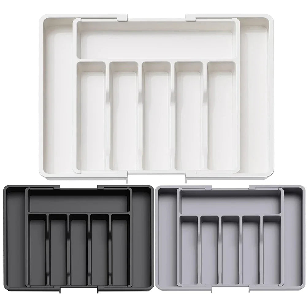 Organizador de gaveta de cozinha expansível, caixa de armazenamento de talheres retrátil ajustável com divisores para utensílios, organizador de gaveta, 1 peça