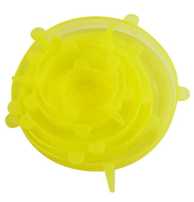 6 pçs grau alimentício silicone preservação capa reutilizável hermético comida universal prato estiramento tampas redondas para acessórios de cozinha