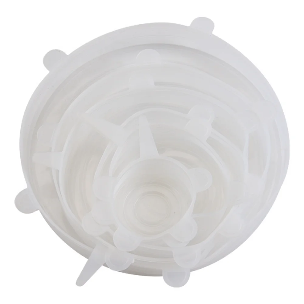 6 pçs grau alimentício silicone preservação capa reutilizável hermético comida universal prato estiramento tampas redondas para acessórios de cozinha