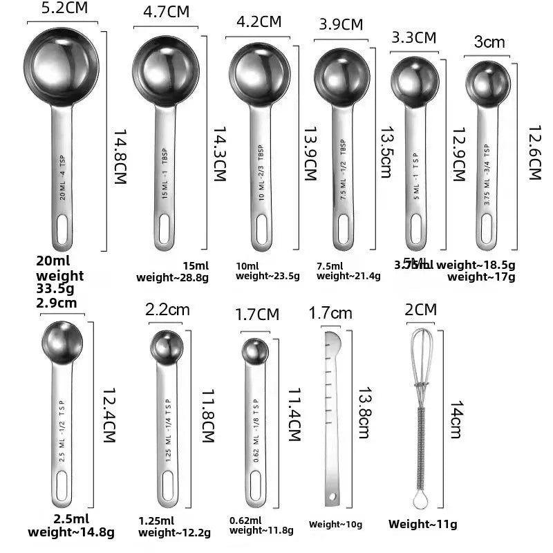 Colheres Medidoras em Aço Inox - Kit 4/6/7/8 Peças com Régua para Cozinha