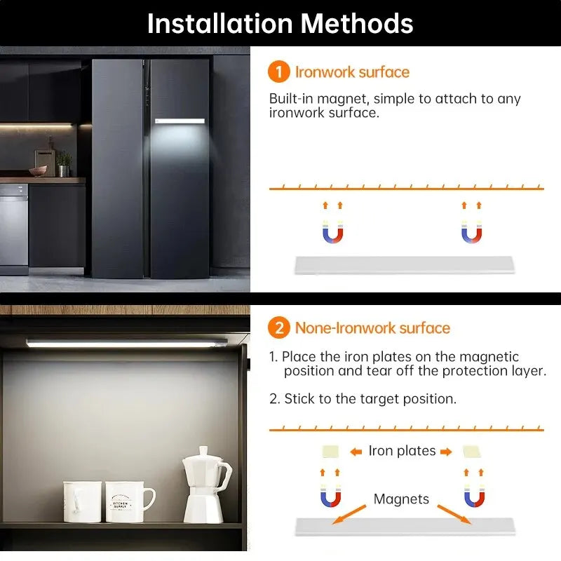 Led sensor de movimento luz noturna sem fio usb sob a luz do armário para armário de cozinha quarto guarda-roupa sensor iluminação interior