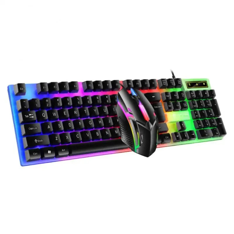 Combo de Teclado e Mouse USB Retroiluminados em LED Colorido, Confortável de Segurar, Durável e Resistente ao Desgaste.  Adequado para Negócios, Escritório,