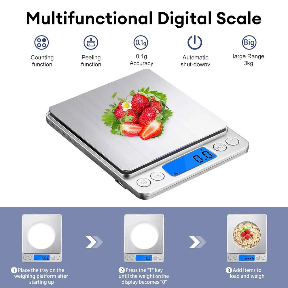 Balança digital de cozinha, 500/1kg/2kg/3kg, pequena balança de joias, balança de alimentos, peso digital, grama e oz, balança digital de grama