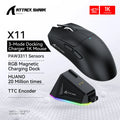 Mouse Sem Fio Bluetooth Attack Shark X11 Três Modos 2.4G PAW3311 RGB Dock Magnético para PC, Mouse para Jogos e E-sports
