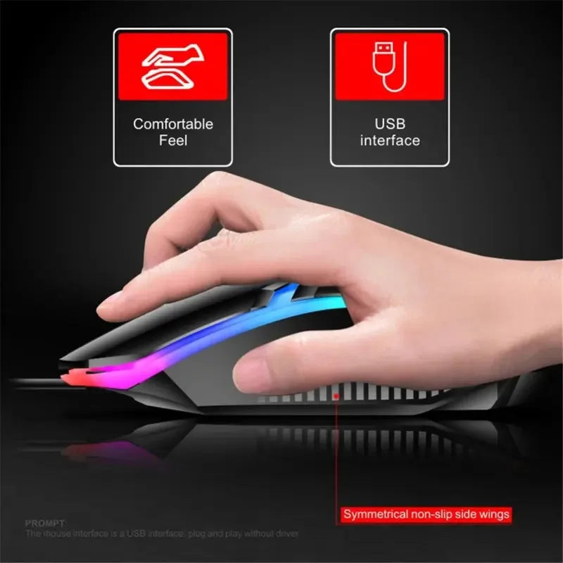 Combo de Teclado e Mouse USB Retroiluminados em LED Colorido, Confortável de Segurar, Durável e Resistente ao Desgaste.  Adequado para Negócios, Escritório,
