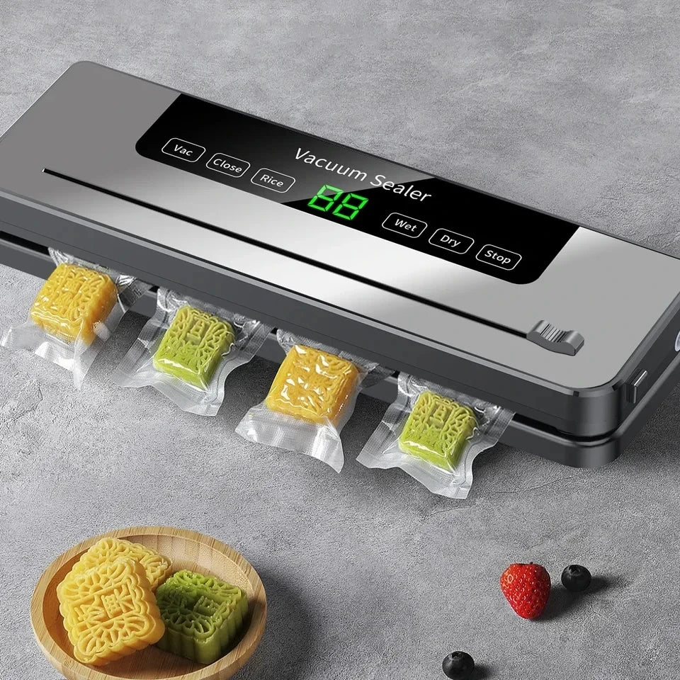 Seladora elétrica a vácuo, 110v/220v, máquina de embalagem de alimentos secos/úmidos, selagem de saco com cortador de alimentos uv, máquina de embalagem a vácuo de alimentos