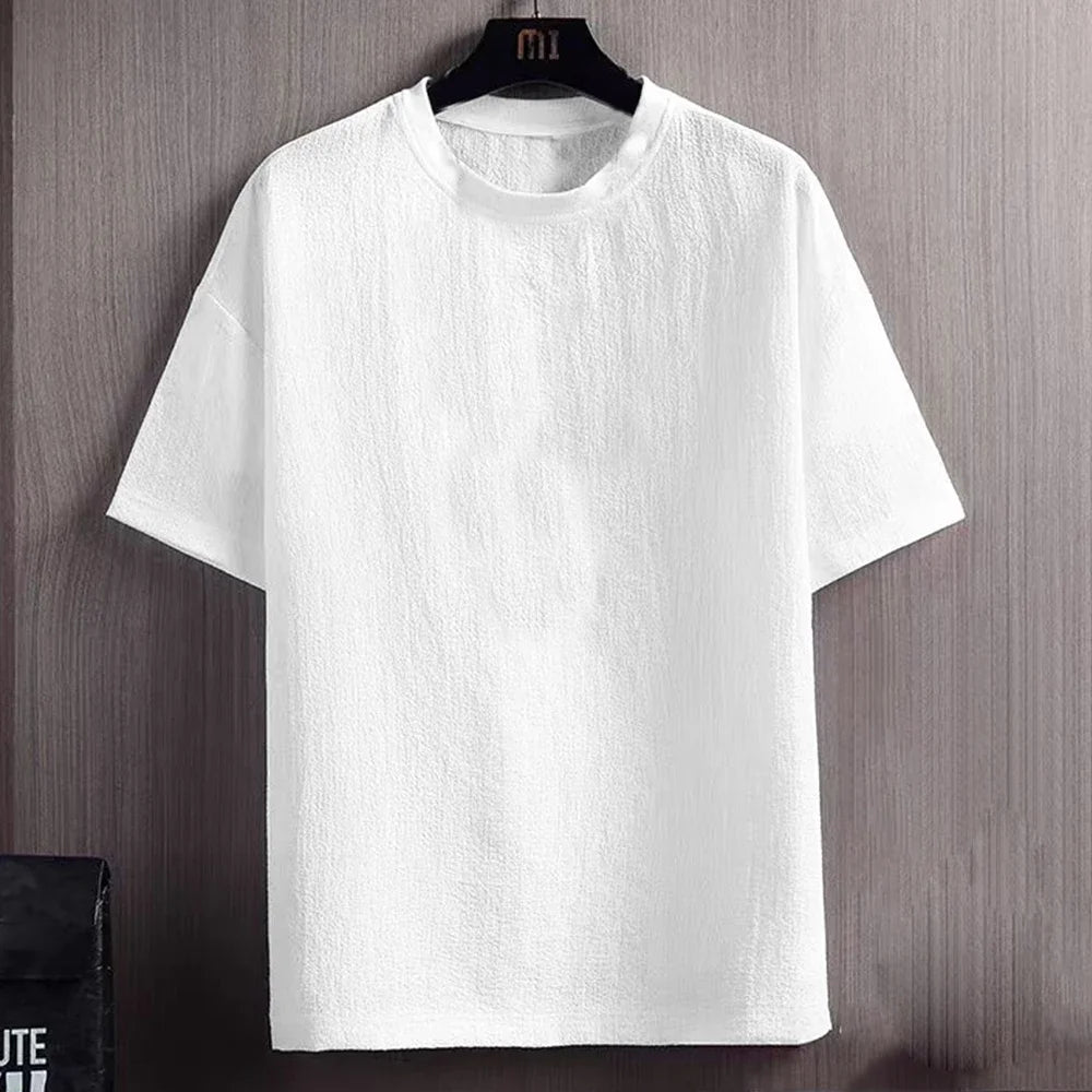 Camiseta Masculina Casual Anti-Rugas - Manga Curta Solta Verão
