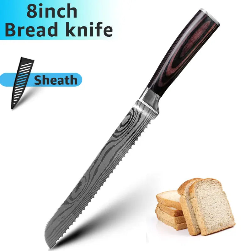 Facas de Cozinha Aço Damasco - Conjunto Profissional Chef Santoku