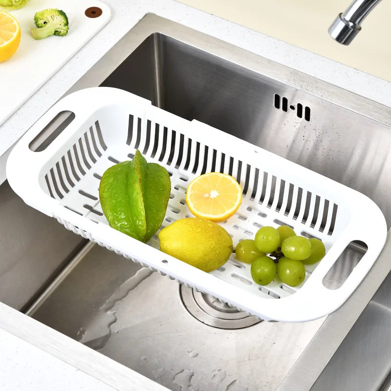 Cesto Retrátil para Pia de Cozinha, Escorredor Ajustável para Drenar Legumes e Frutas, Utensílios de Cozinha