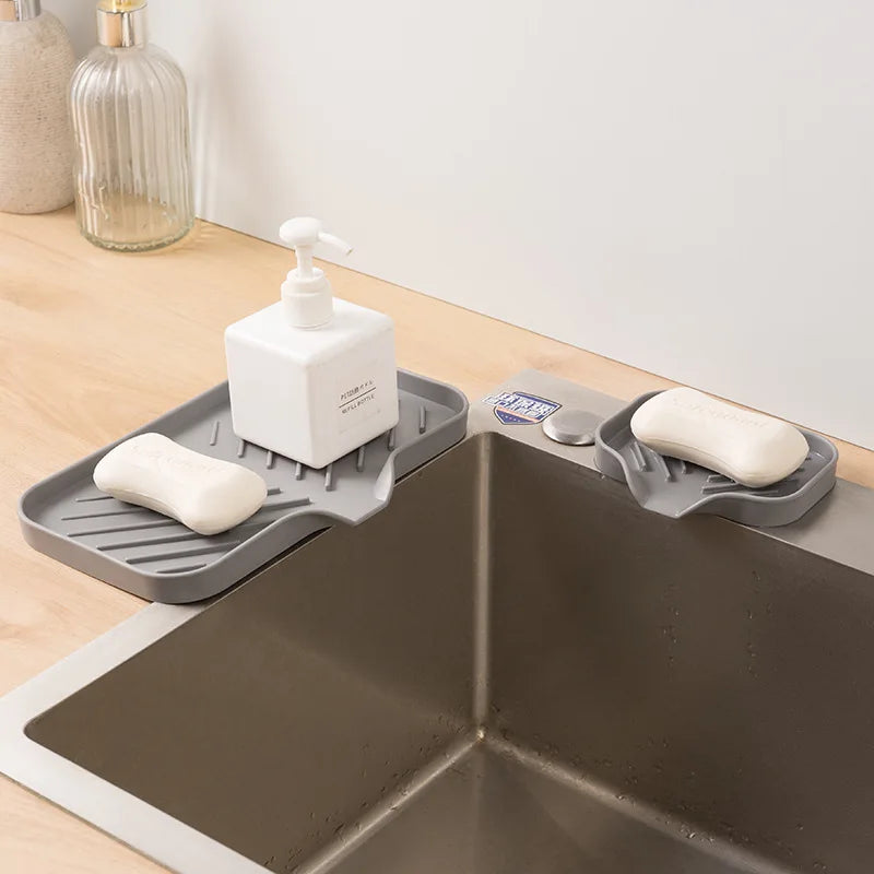1/2 pçs pia da cozinha bandeja de silicone com dreno sabão esponja armazenamento titular bancada pia purificador escova sabão rack armazenamento