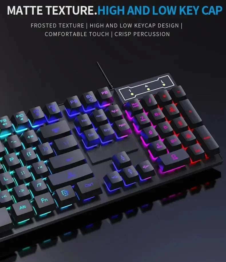 Teclado Mecânico Retroiluminado de 104 Teclas Teclado de Jogo com Fio  Conjunto de Teclado e Mouse Luminosa à Prova d'Água para Gamer PC Laptop Escritório