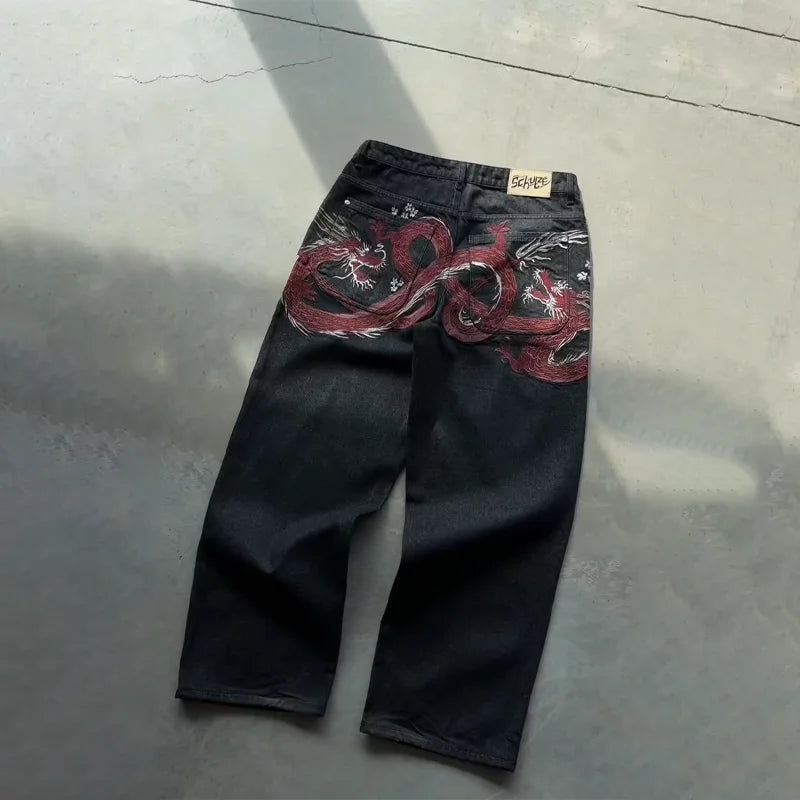 Calça Jeans Baggy Y2K Masculina - Vintage Bordada Estilo Hip Hop