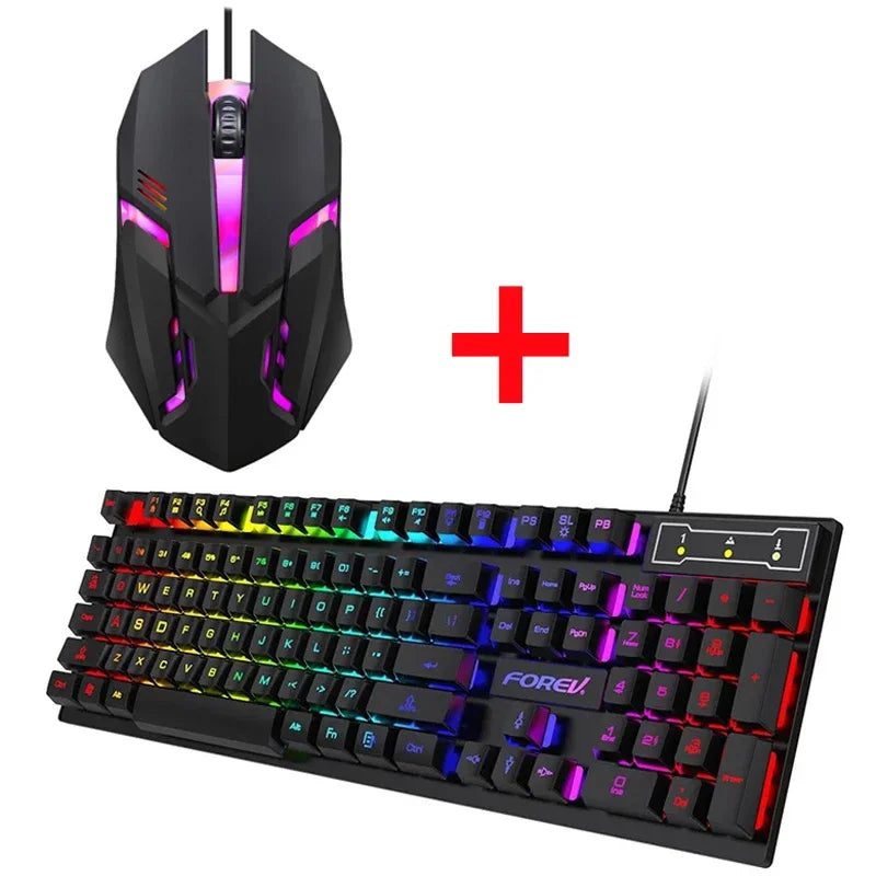 Teclado Mecânico Retroiluminado de 104 Teclas Teclado de Jogo com Fio  Conjunto de Teclado e Mouse Luminosa à Prova d'Água para Gamer PC Laptop Escritório
