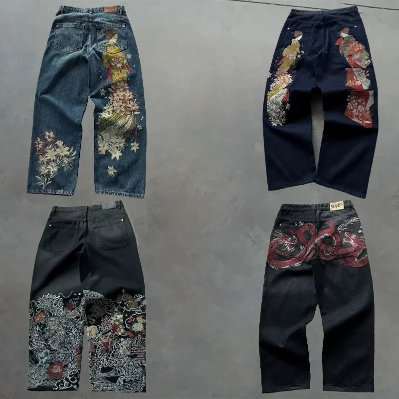 Calça Jeans Baggy Y2K Masculina - Vintage Bordada Estilo Hip Hop