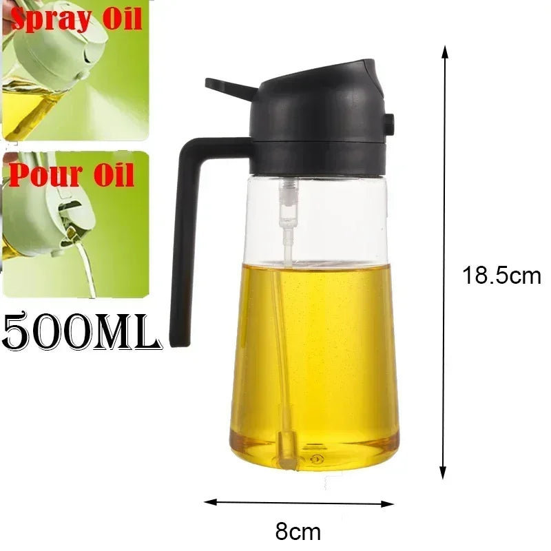 Pulverizador de óleo em spray de plástico 2 em 1, 500ml, garrafa, dispensador de óleo, galheteiro, churrasco, cozinha, assar, piquenique, ferramenta de cozinha