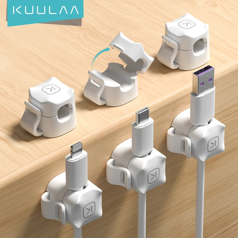 KUULAA 3/6 Pcs Clipe de cabo Suporte de cabo Adesivo Fio Keeper Organizador de cabos para escritório doméstico sob gerenciamento de mesa