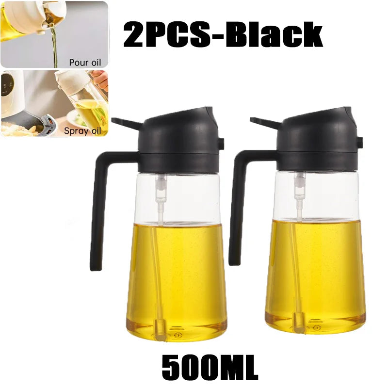 Pulverizador de óleo em spray de plástico 2 em 1, 500ml, garrafa, dispensador de óleo, galheteiro, churrasco, cozinha, assar, piquenique, ferramenta de cozinha