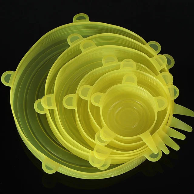6 pçs reutilizáveis tampas de silicone tampas de silicone adaptáveis para latas pratos de alimentos frescos-mantendo acessórios de cozinha utensílios