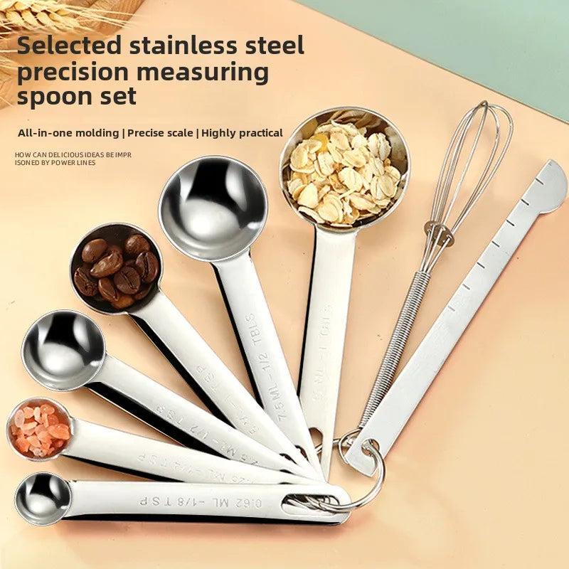 Colheres Medidoras em Aço Inox - Kit 4/6/7/8 Peças com Régua para Cozinha