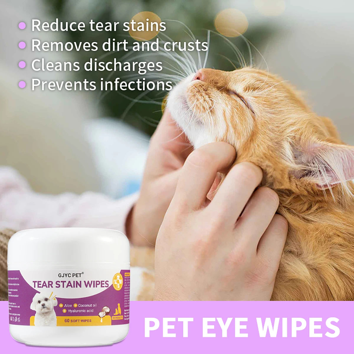 Lenços de Higiene Ocular Pet - Portátil e Natural para Cães e Gatos