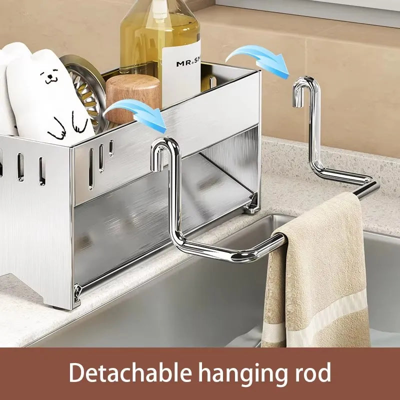 Cozinha de aço inoxidável esponja rack pia do agregado familiar pano dreno prateleira multi-funcional esfregão bola de aço rack de armazenamento