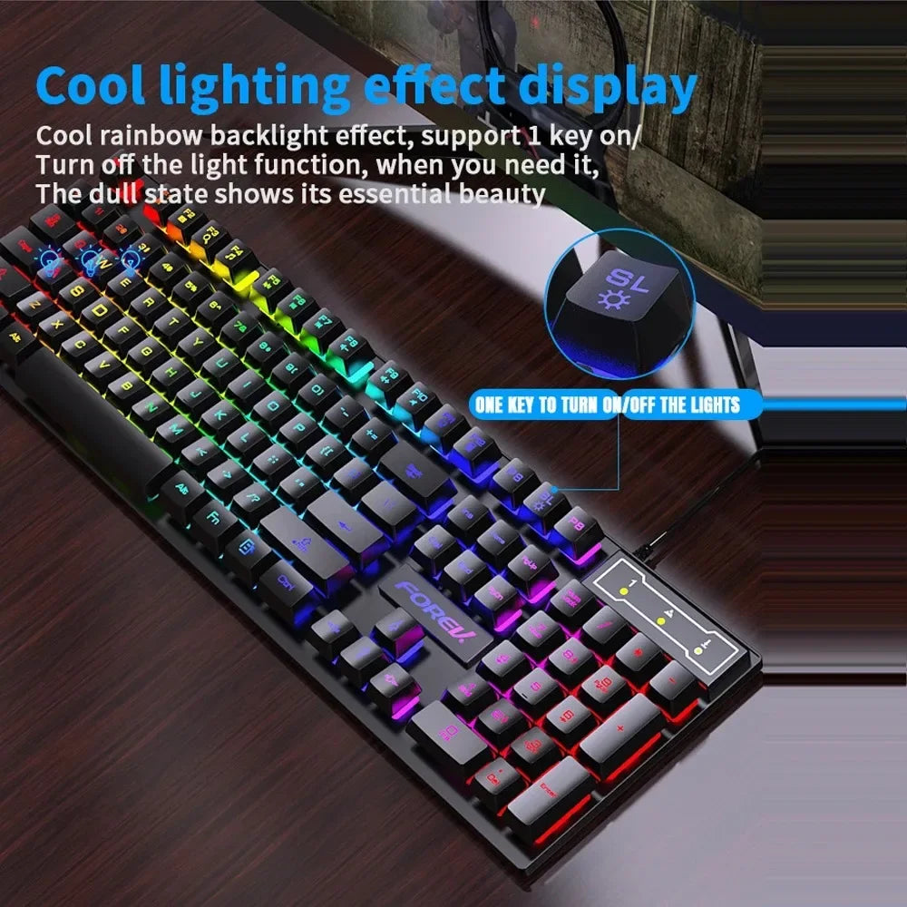 Teclado Mecânico Retroiluminado de 104 Teclas Teclado de Jogo com Fio  Conjunto de Teclado e Mouse Luminosa à Prova d'Água para Gamer PC Laptop Escritório