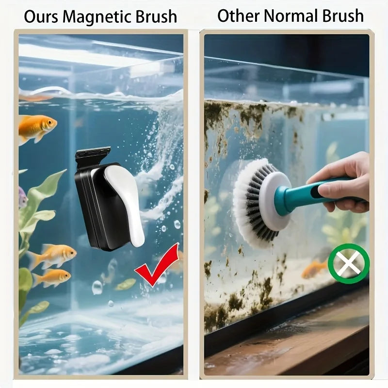 Limpador Magnético de Vidro para Aquário com Lâmina Raspadora e Escova para Limpeza de Algas para Tanques de Peixes com Vidro de 8–18mm – 3 Tamanhos