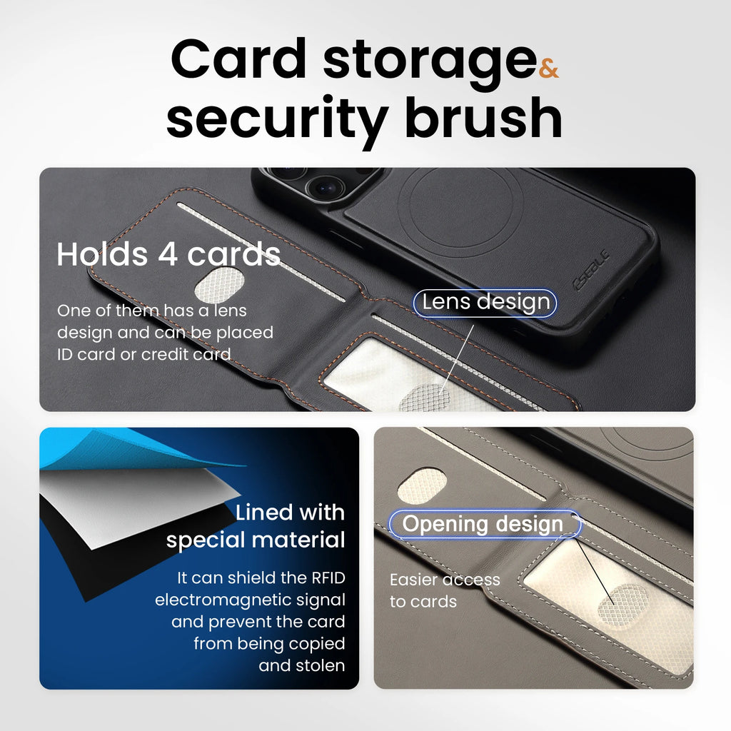 Capa de Couro Magnética Destacável 2 em 1 para iPhone 17 16 Pro Max 15 14 13, Capa de Carteira com Porta para Cartões