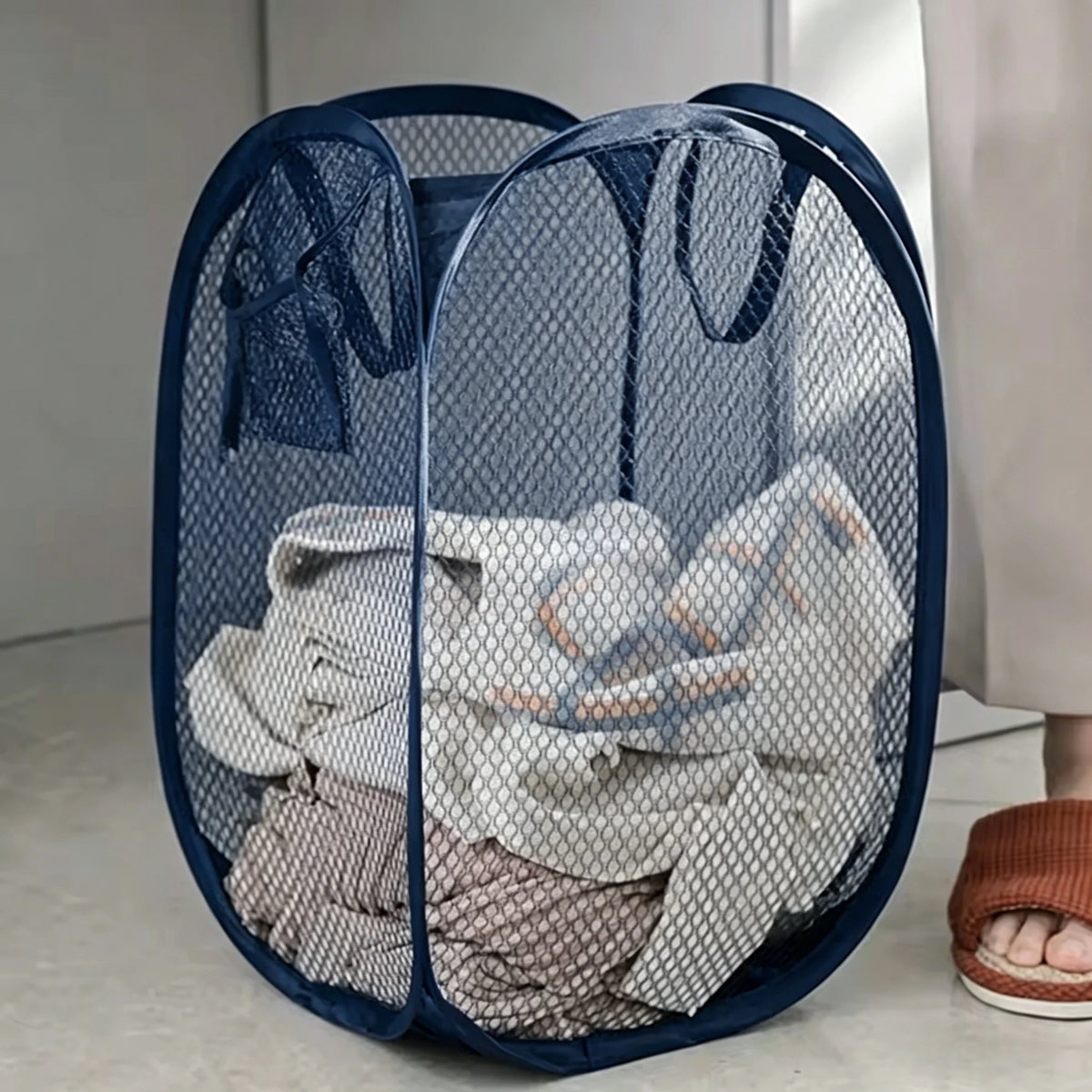 Cesto Dobrável para Separação de Roupa Suja, Cesto de Lavanderia, Cesto de Malha para Banheiro, Saco Organizador de Roupa, Balde com Estrutura, Bolsa de Armazenamento