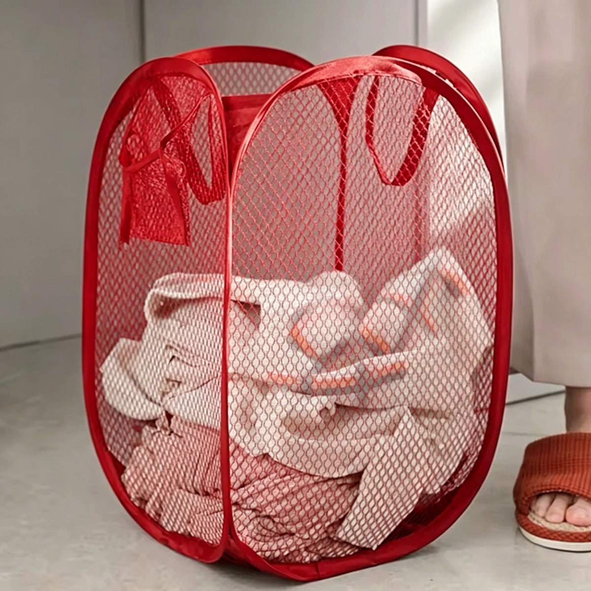 Cesto Dobrável para Separação de Roupa Suja, Cesto de Lavanderia, Cesto de Malha para Banheiro, Saco Organizador de Roupa, Balde com Estrutura, Bolsa de Armazenamento