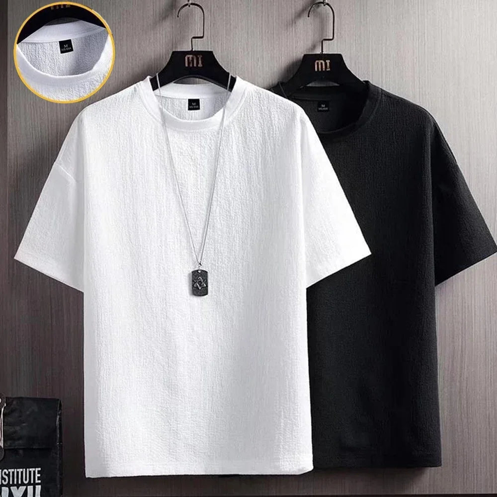 Camiseta Masculina Casual Anti-Rugas - Manga Curta Solta Verão