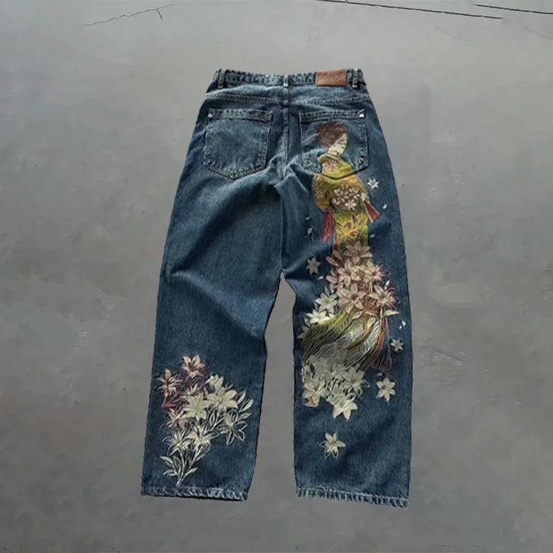 Calça Jeans Baggy Y2K Masculina - Vintage Bordada Estilo Hip Hop