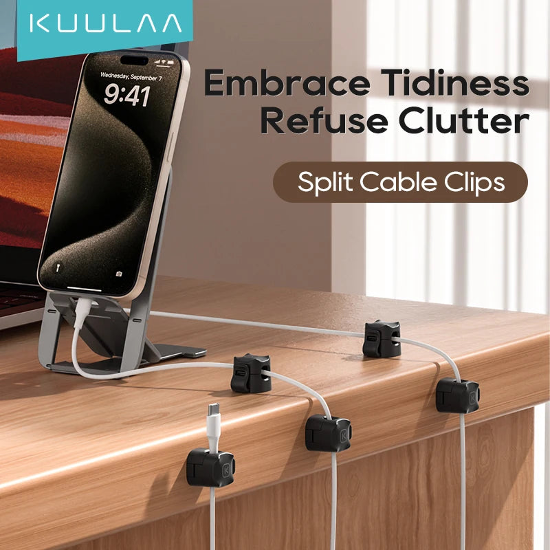 KUULAA 3/6 Pcs Clipe de cabo Suporte de cabo Adesivo Fio Keeper Organizador de cabos para escritório doméstico sob gerenciamento de mesa