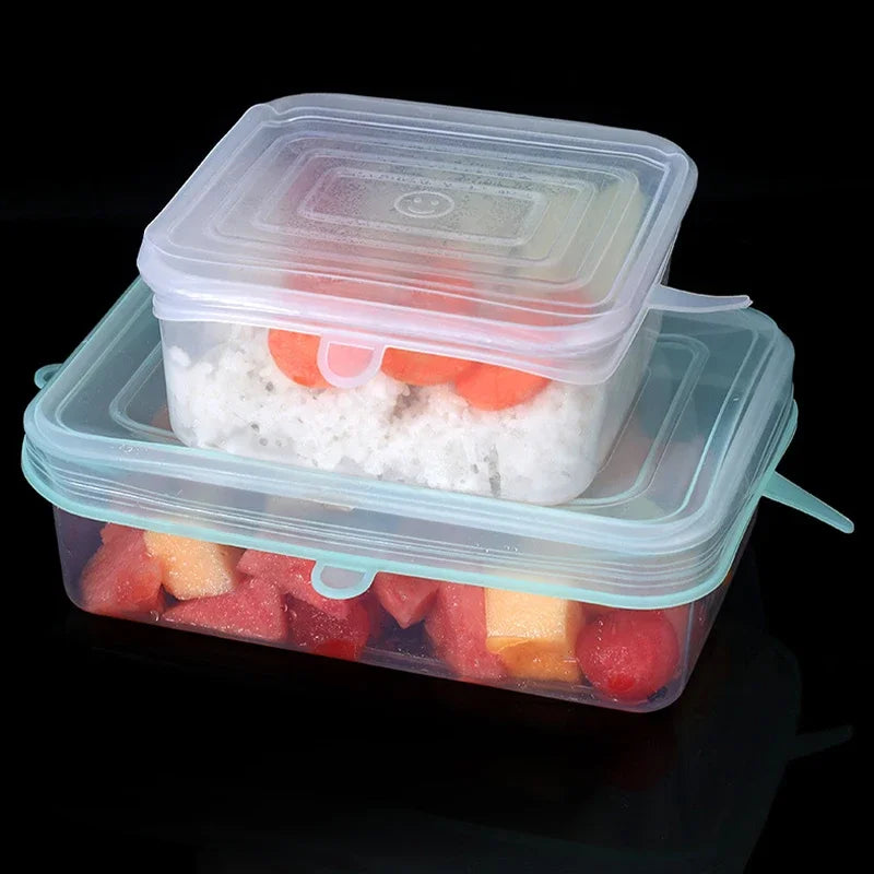 Tampa elástica de silicone quadrada, 6 peças, acessórios de ferramentas de cozinha, embalagem de alimentos reutilizável, tampa selada, mantém fresco, tampa elástica de tigela