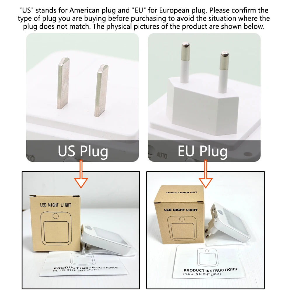 Luz noturna com sensor de movimento, luz led, lâmpadas com plugue eu/americanas, luz noturna infantil, lâmpada noturna sem fio para mesa de cabeceira, quarto