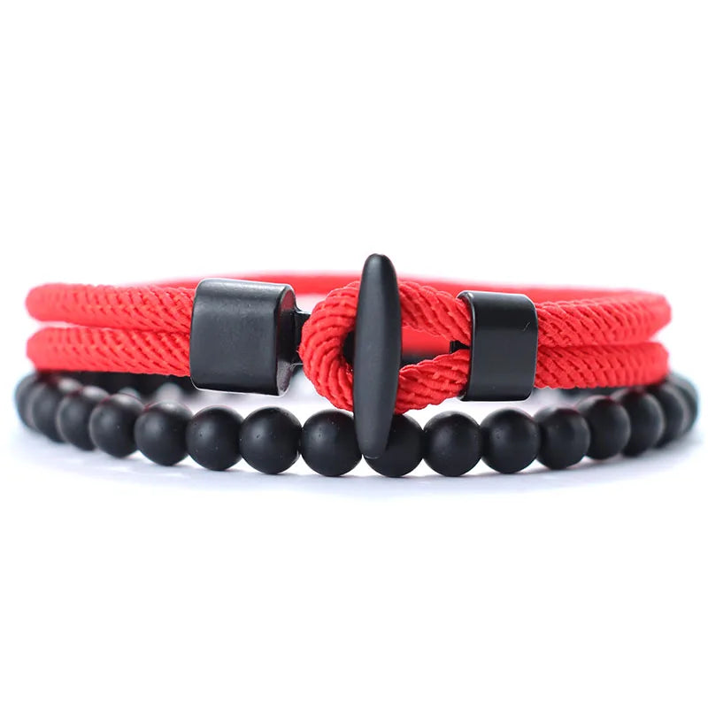 Kit Pulseiras Masculinas de Nylon com Ônix - Trançadas 6mm Feitas à Mão