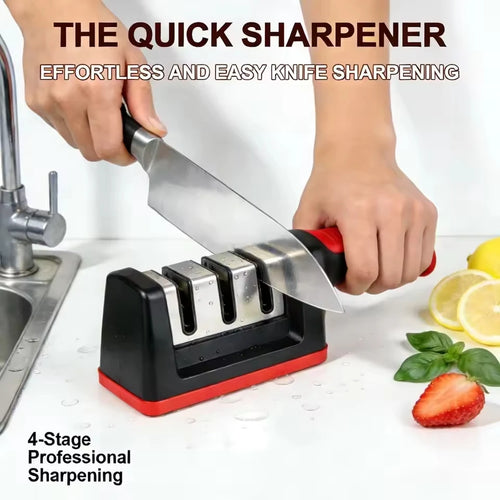 Afiador de Facas Manual Ergonômico de 3 Estágios com Cabo Antiderrapante - Ferramenta de Afiar Facas de Cozinha para Uso Doméstico