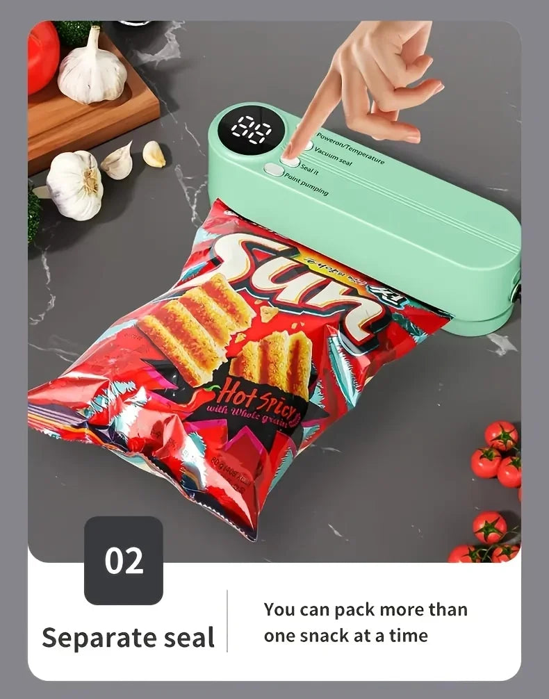 Selador a Vácuo USB Compacto com Display Digital: Selagem Rápida, Inclui Bomba e Sacos de Selagem, para Preservação, Lanches, Carnes, Frutas