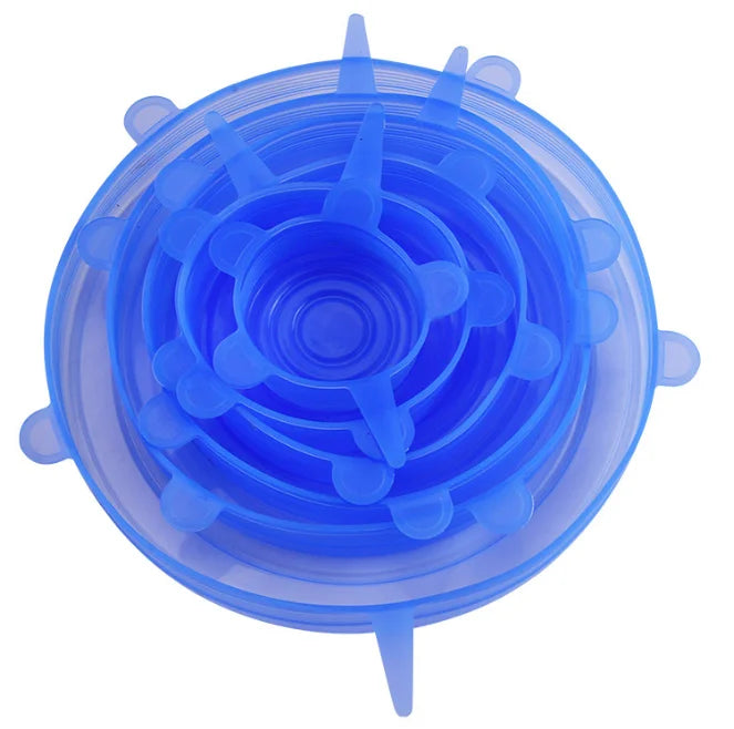 6 pçs grau alimentício silicone preservação capa reutilizável hermético comida universal prato estiramento tampas redondas para acessórios de cozinha