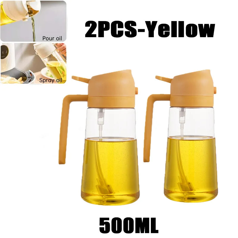 Pulverizador de óleo em spray de plástico 2 em 1, 500ml, garrafa, dispensador de óleo, galheteiro, churrasco, cozinha, assar, piquenique, ferramenta de cozinha