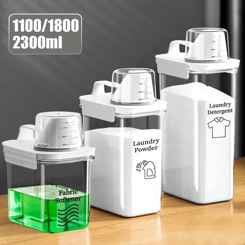 Dispensador de Detergente para Lavagem Recarregável 1PCS, Tanque de Pó, Armazenamento de Amaciante e Alvejante com Escala para Limpeza Doméstica