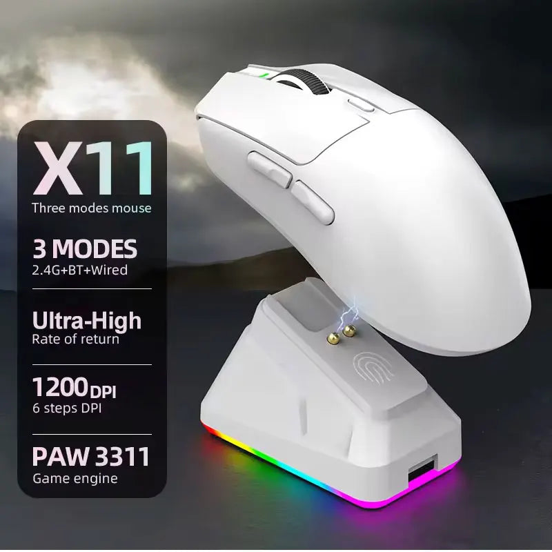 2026 NOVO X11 Bluetooth Sem Fio  Mouse 3 Modos Tela Sensível ao Toque Base Magnética de Carregamento Ultra-Leve Mouse Gamer Macro Base Magnética