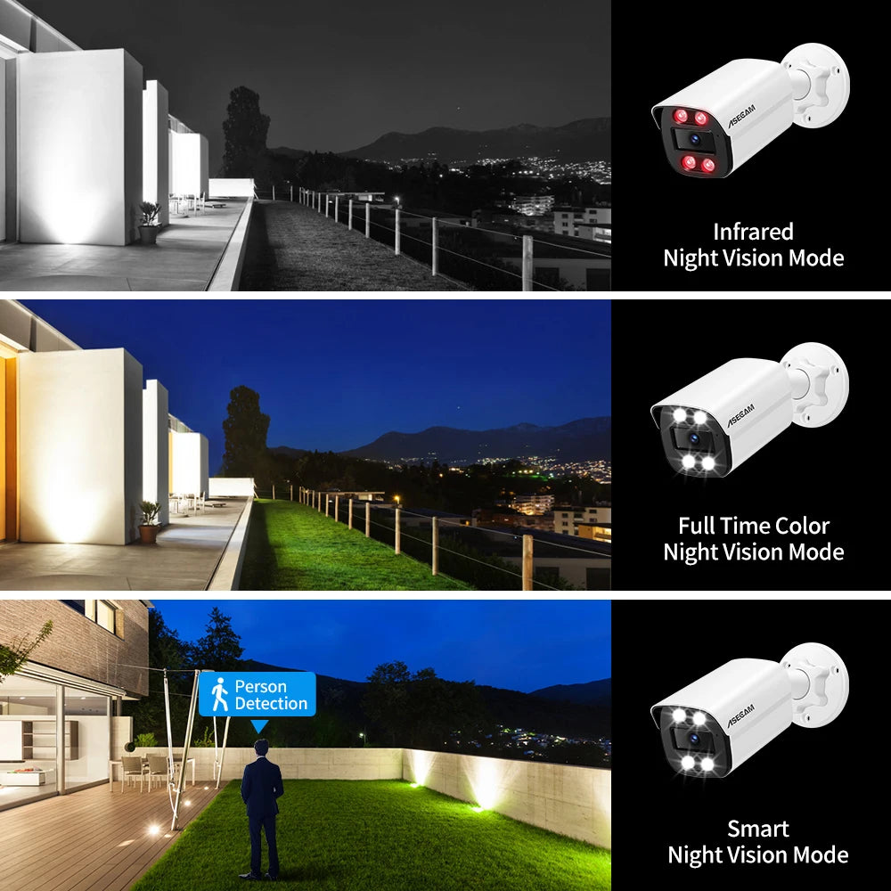 Nova Câmera IP 4K 8MP com Áudio para Exterior POE H.265 Onvif Metal Bullet Câmera de Vigilância Noturna Colorida para Casa