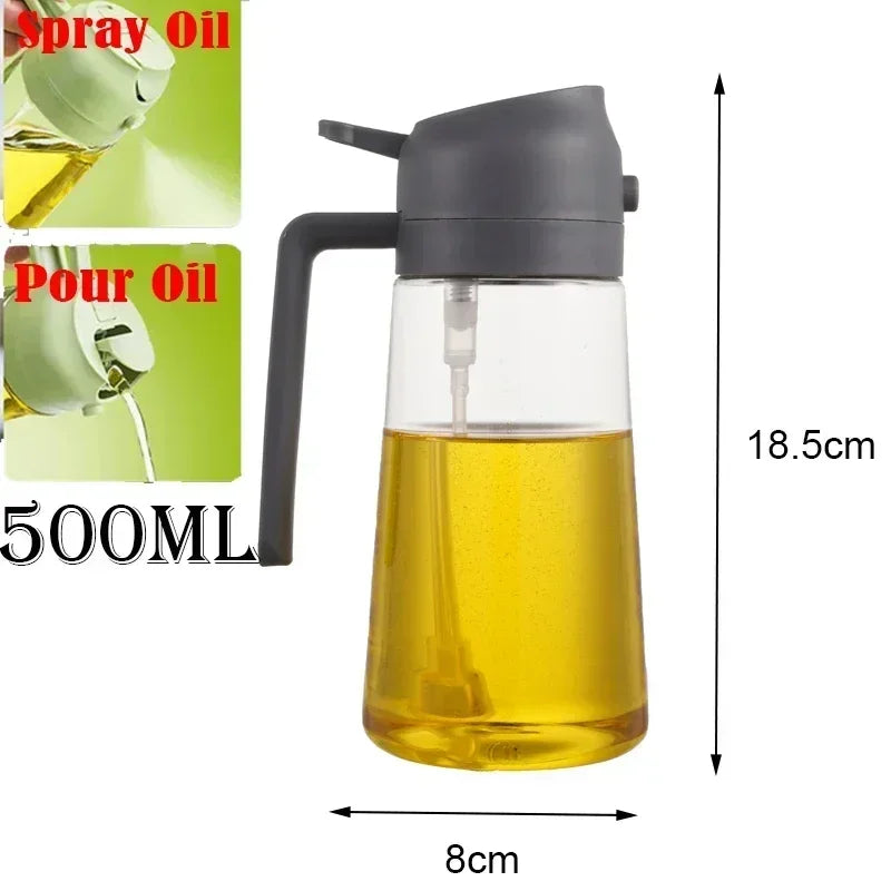 Pulverizador de óleo em spray de plástico 2 em 1, 500ml, garrafa, dispensador de óleo, galheteiro, churrasco, cozinha, assar, piquenique, ferramenta de cozinha