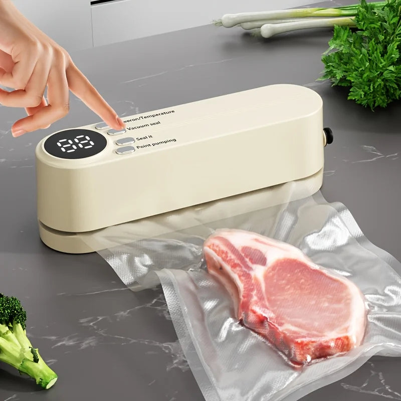 Selador a Vácuo USB Compacto com Display Digital: Selagem Rápida, Inclui Bomba e Sacos de Selagem, para Preservação, Lanches, Carnes, Frutas