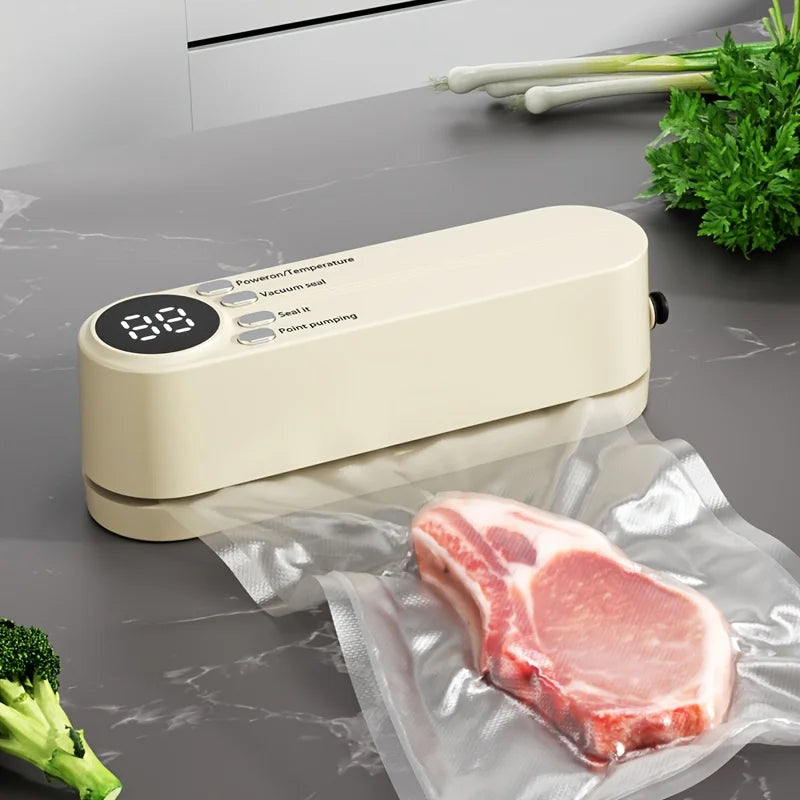 Selador a Vácuo USB Compacto com Display Digital: Selagem Rápida, Inclui Bomba e Sacos de Selagem, para Preservação, Lanches, Carnes, Frutas