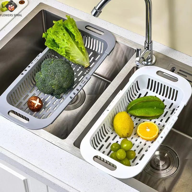 Cesto Retrátil para Pia de Cozinha, Escorredor Ajustável para Drenar Legumes e Frutas, Utensílios de Cozinha